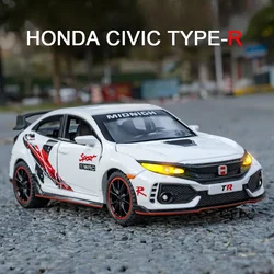 1/32 Alloy Diecast Honda Civic TYPE-R Sport Car Model Toy with Light Music Wheel Pull Back Vehicle Toys Gifts for Boy Collection