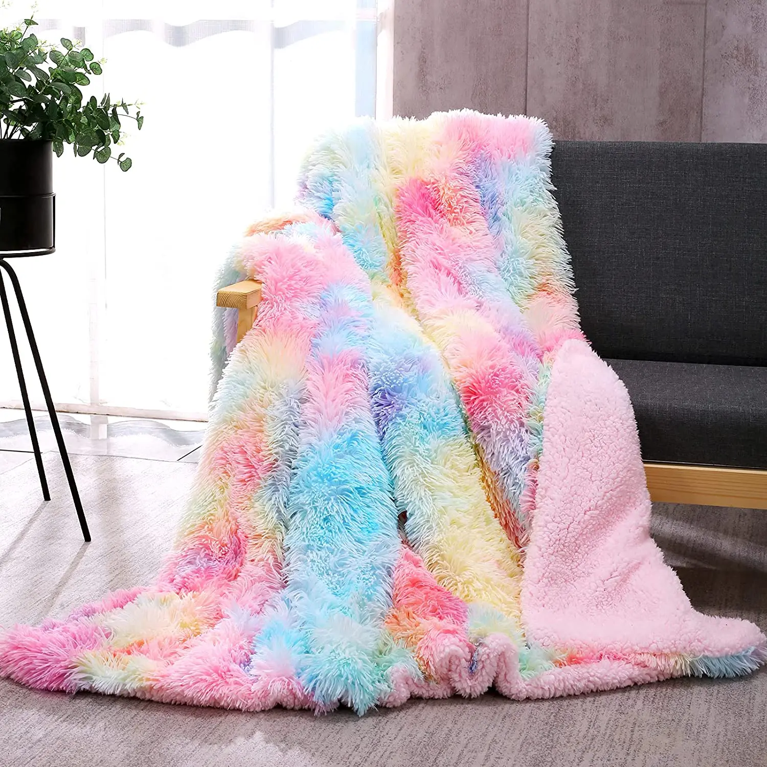 Coperta da tiro in pelliccia sintetica Tie Dye coperta soffice coperta arcobaleno Super morbida lusso caldo peluche spessa Sherpa Throw s per divano