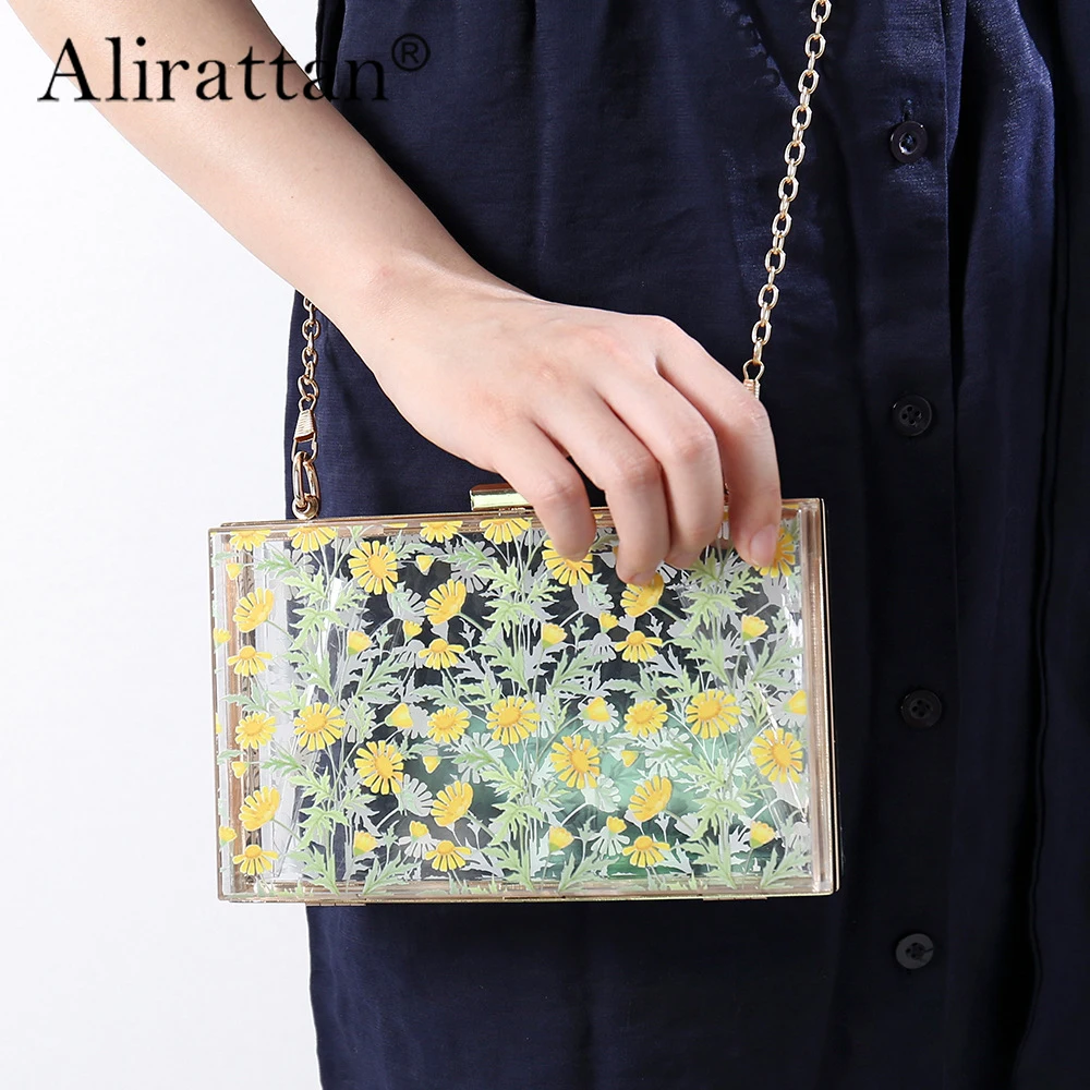 

Alirattan 2024 New Acrylic Transparent Daisy Women's Bag Casual Versatile Shoulder Bag Party Banquet Dress Chain Bag Banquet Bag