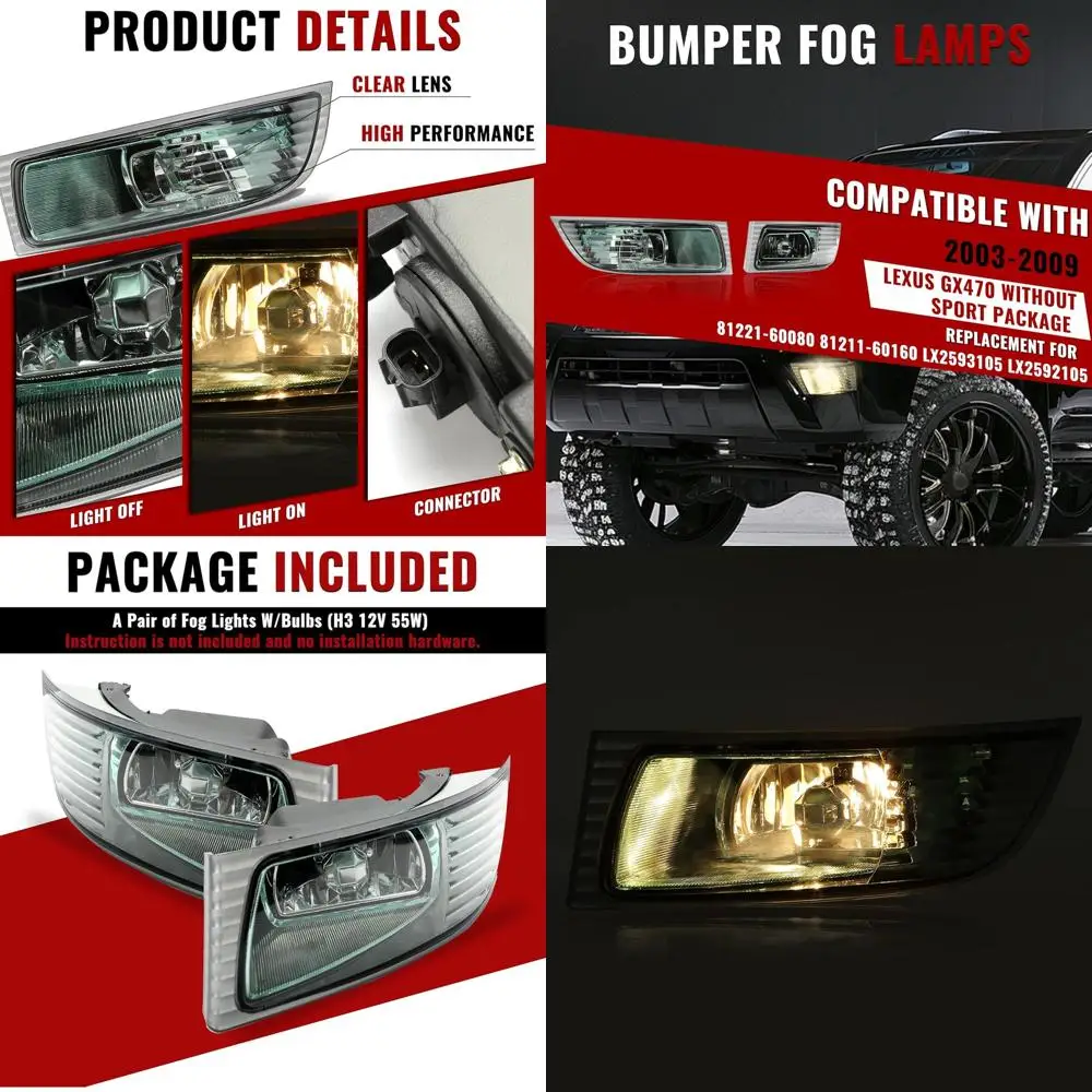 

Пара галогенных передних противотуманных фар на 2003-2009 годы Lexus GX470 Non-Sport, прямая замена для 81221-6008, 81211-6016, LX2593105, LX2