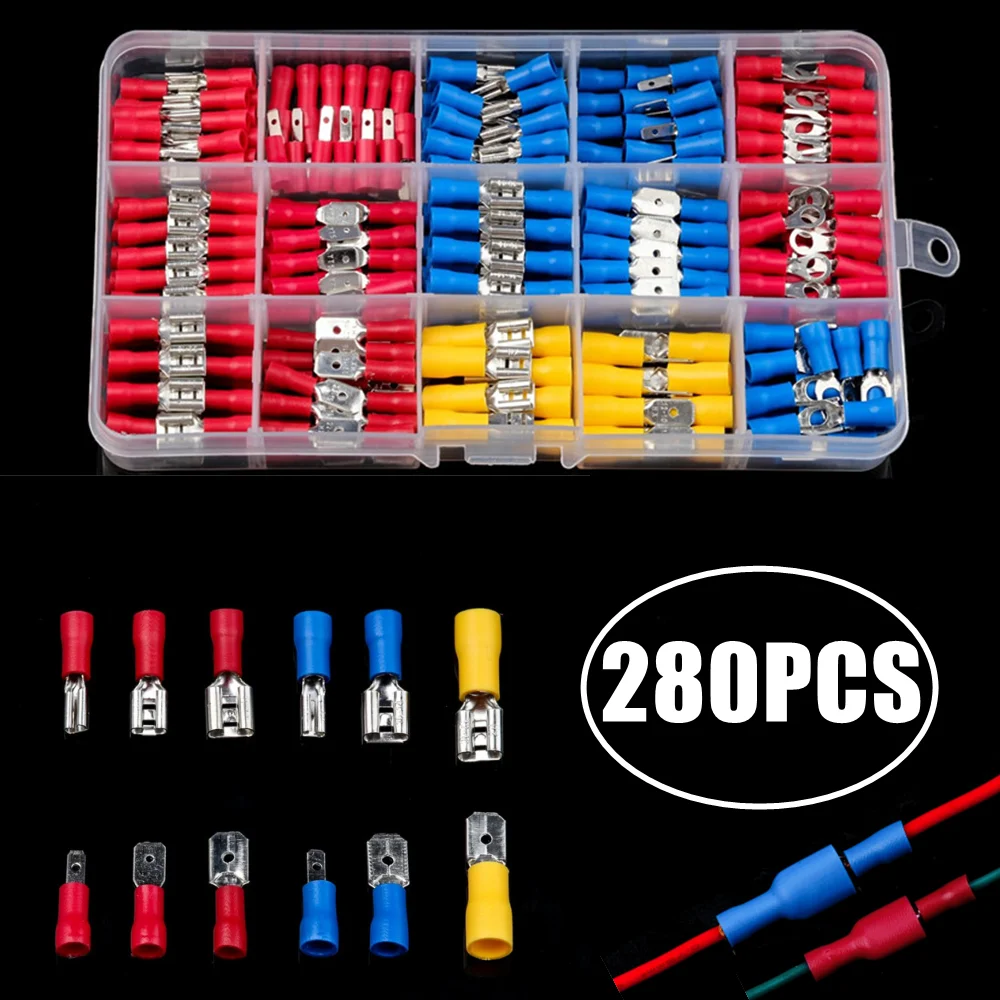 720/480/280PCS Insulated Electrical Wire Crimp Connectors Spade Terminals Butt Ring Fork Set Ring Lugs Mix Kit