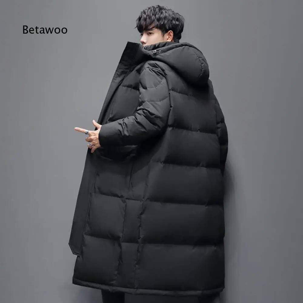Oversized Long Hooded Padded Coat Men Zip Up Windproof Warm Winter Puffer Garment For Daily Commute And Outdoor Activities