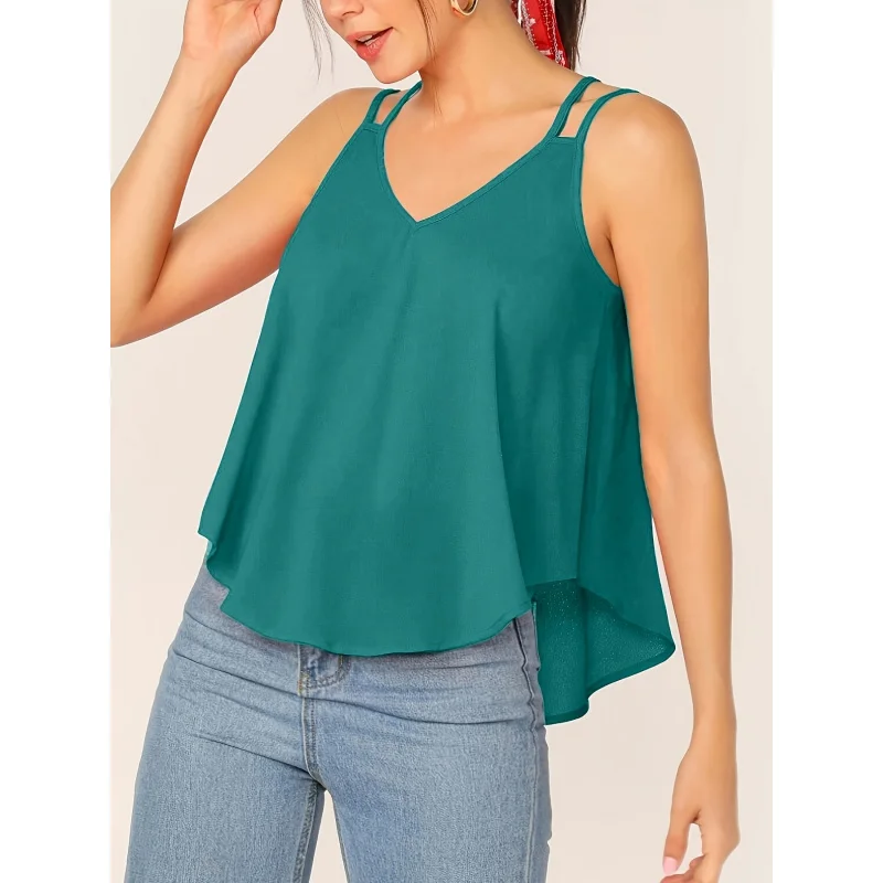 Women'S Stylish Double-Laced Dip Hem Swinging Top