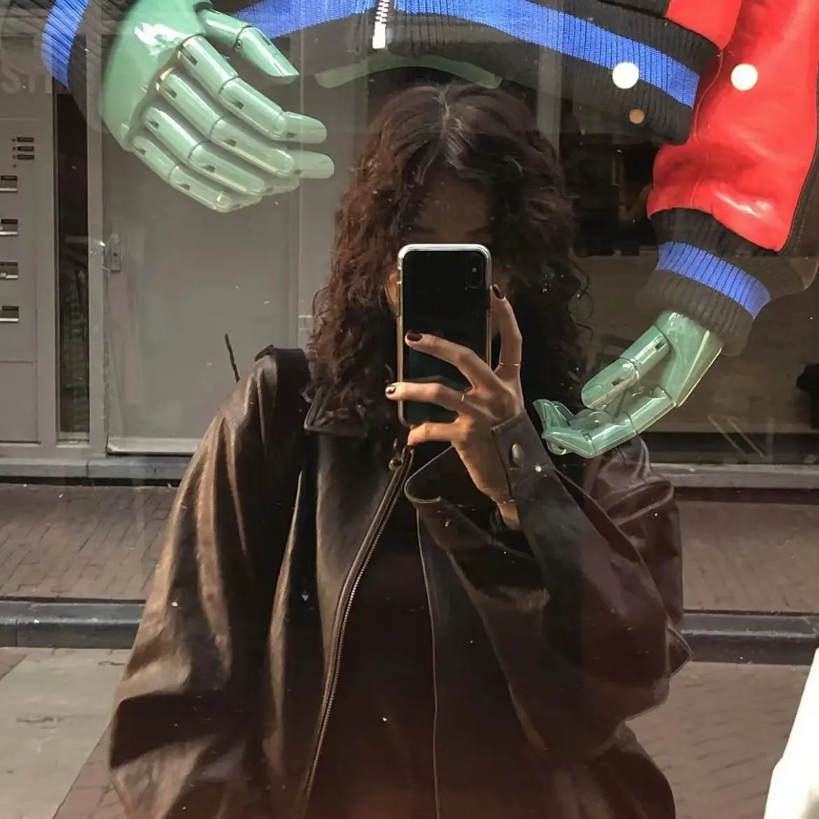 Retro American Sle Motorrad PU Leder Jaet Damen Bla Vintage Feel Oberbekleidung Long Sve Loose Fit Reißverschluss