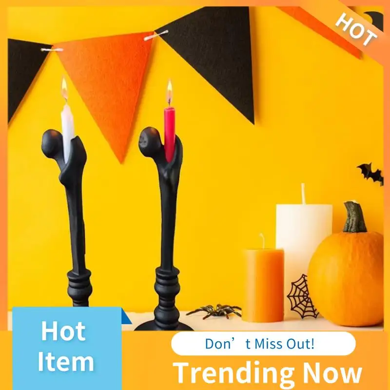 CMHI-Halloween Candle Holder Resin Human Bone Candlestick Tray Taper Candle Holder Gothic Home Table Decor For Halloween
