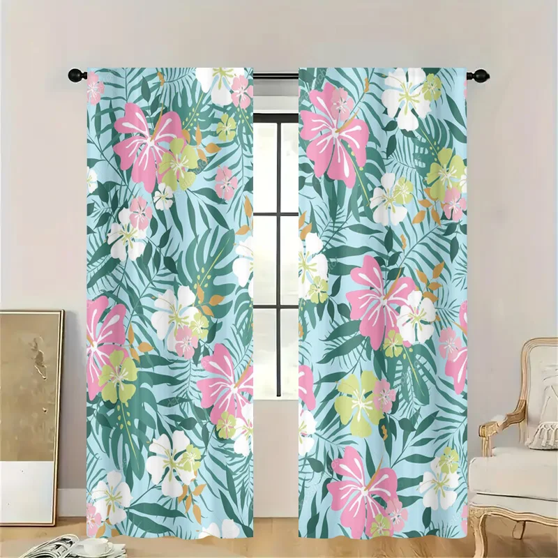 Tropical Floral Botanical Window Curtains Semi Sheer Jungle Leaf Pattern for Living Room Bedroom Home Decoration