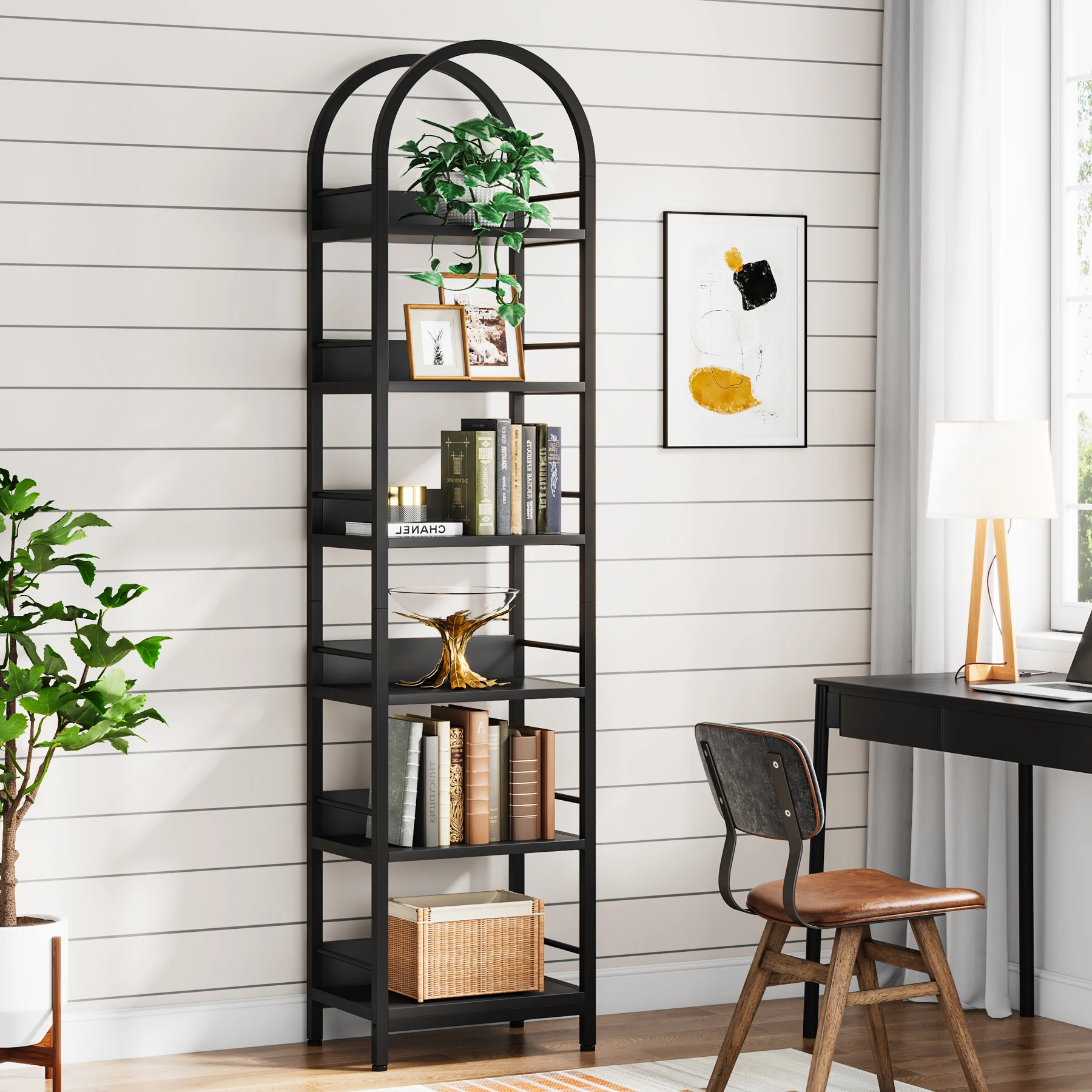 

Tribesigns 6-Tier Open Bookshelf, 78.7" Tall Arched Bookcase Narrow Bookshelf, Freestanding Corner Bookcase Display Shelves