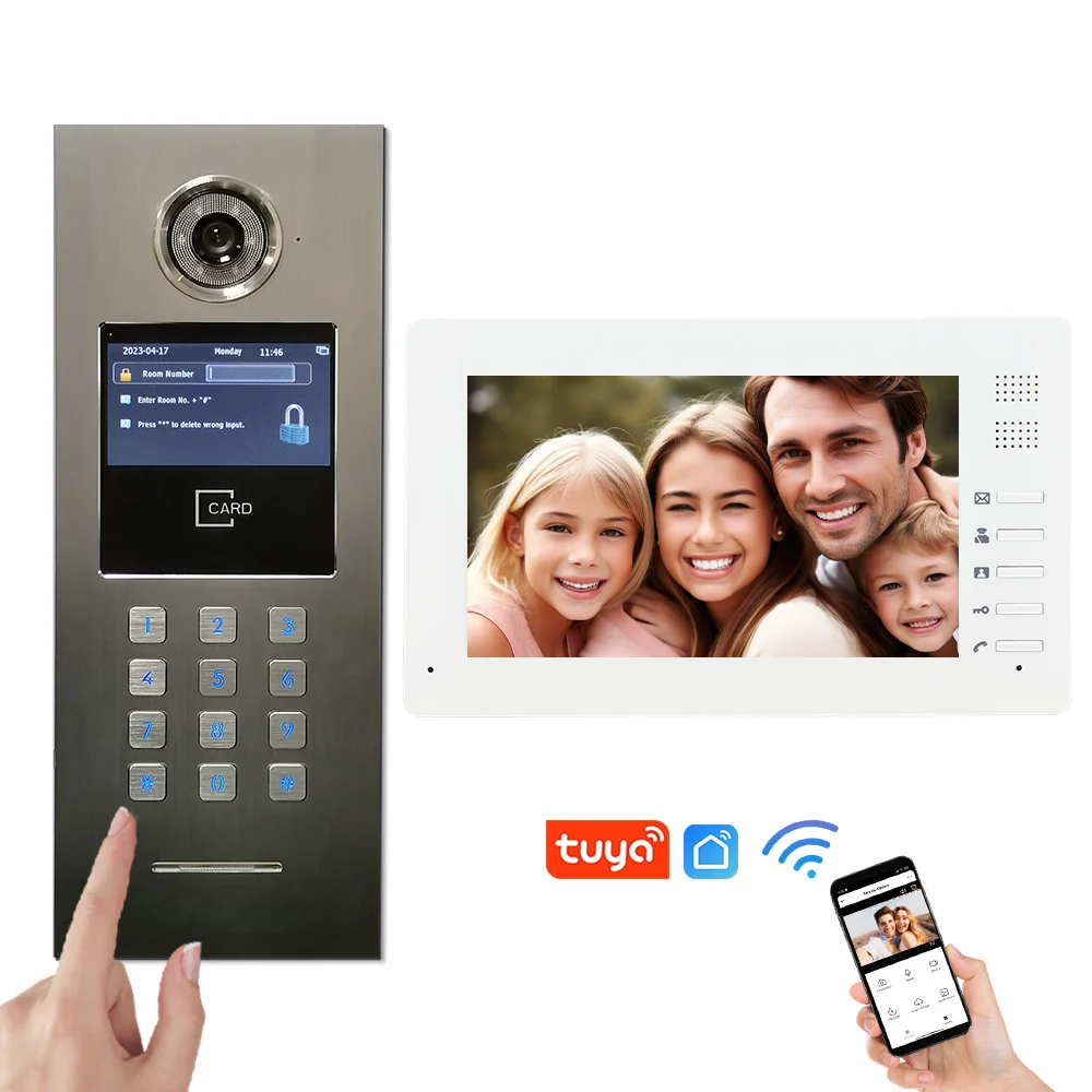 Waterproof 7 Inch Tuya Smart IP TCP Video Door Phone Intercom System For Multi Apartments Building