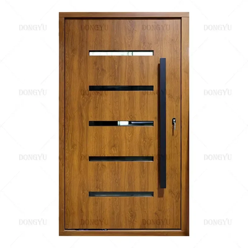High-end Natural Wood Grain Classical House Cast Aluminium Front Entry Pivot Door Modern Residential Security Entrance Doors