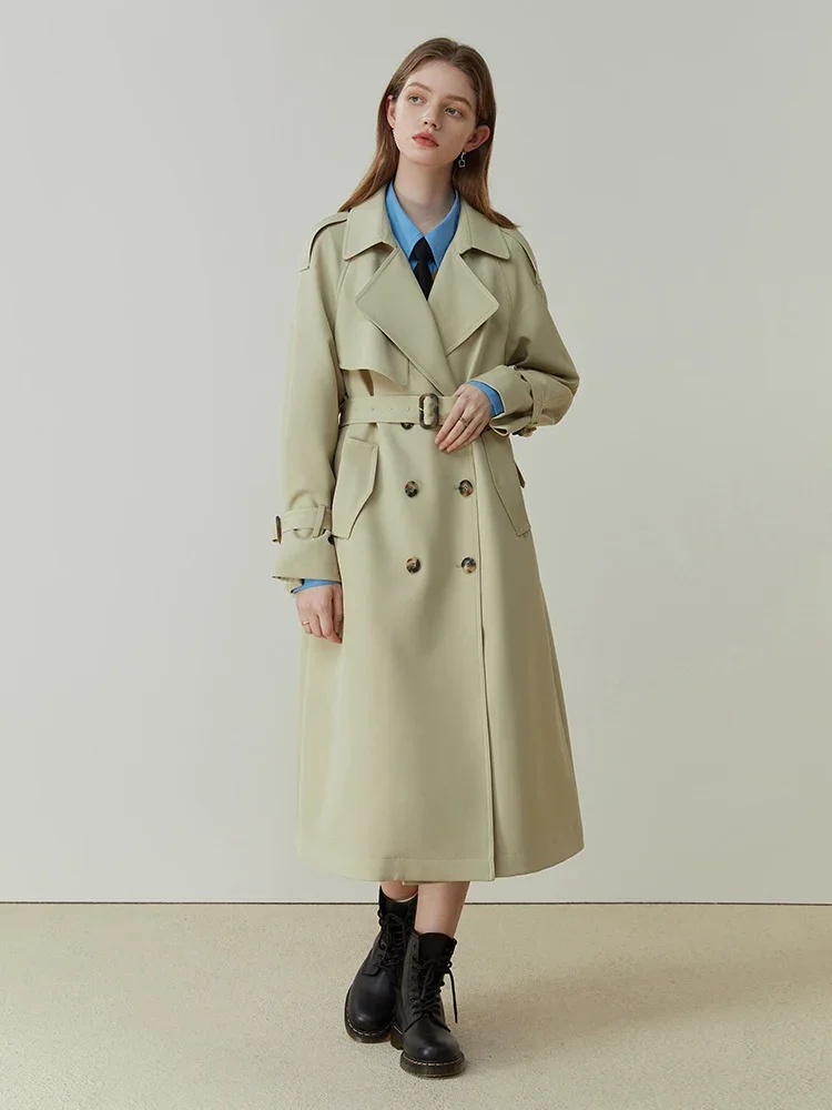 FSLE Classic Fashion Double-breasted Mid-length Trench Coat Female Spring New British Style Solid All-match Windbreak for Women