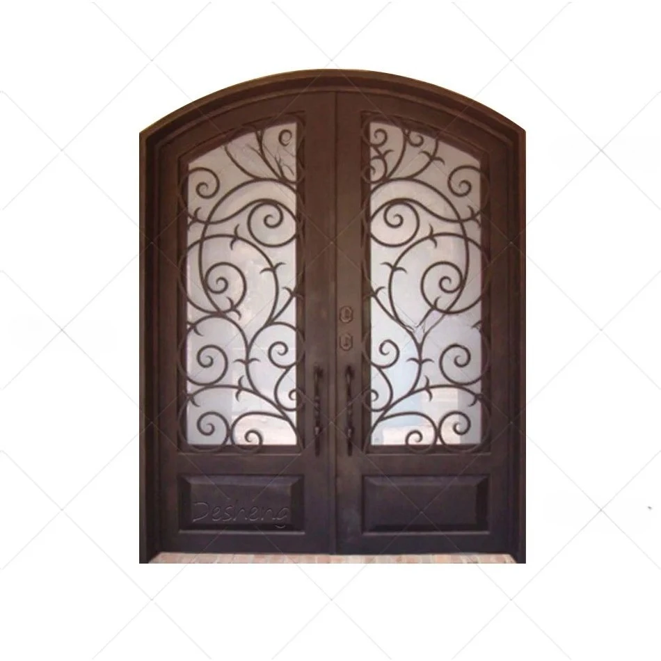 

Customized Size American Water Tight Wrought Iron Doors For Houses Exterior Front Door With Sidelight