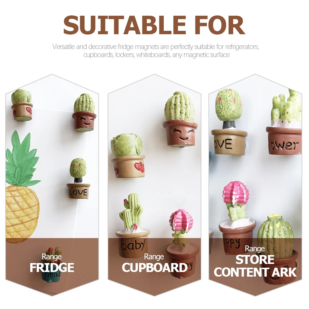 

7 Pcs Cactus Magnets Fridge Refrigerator Accessories Cute Small Decorations Decorative for Resin Aesthetic