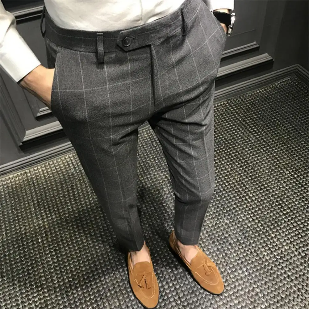 Stylish Men Suit Pants Anti-iron Ankle Length Fit Leisure Men Trousers