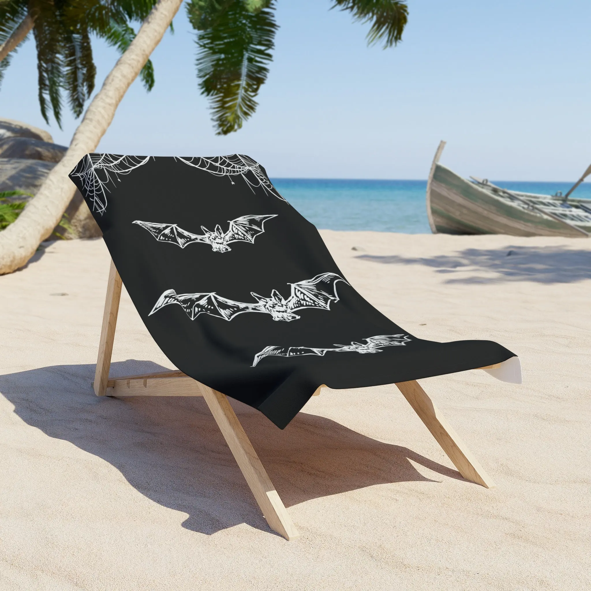 Black Bat and spider web Gothic Beach Towel Goth Girl summer