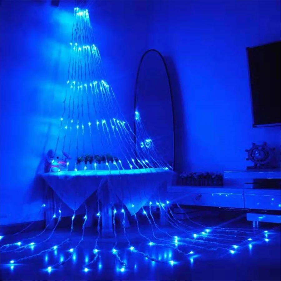 3x3M/3x2M LED Flowing Water Waterfall Curtain Lights Garland Fairy String Lights Christmas Decorations for Home Indoor Outdoor