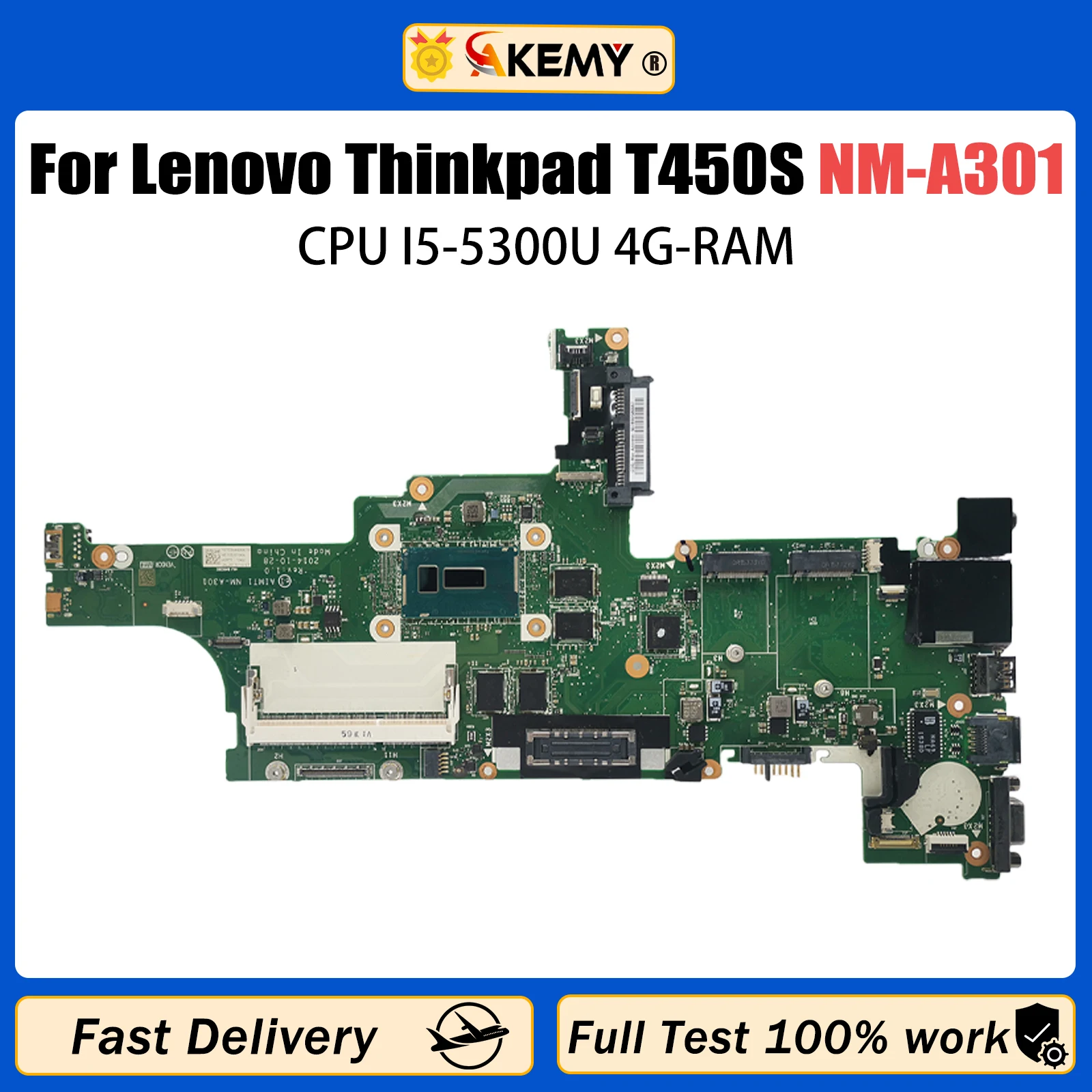 AKMEY 00HT748 Für Lenovo Thinkpad T450S Laptop Motherboard NM-A301 Mit I5-5300U 4G RAM DDR3 Noteboo
