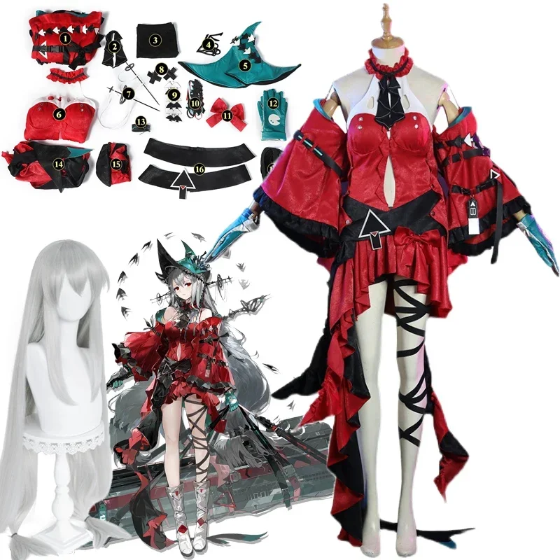 

Game Arknights Skadi The Corrupting Heart Cosplay Suit Red Dress Outfits Costume shoes wigs For Women Halloween Carnival suits