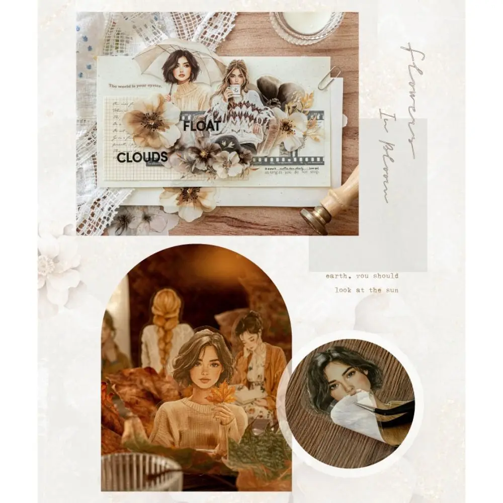 Tema botanico Incontro floreale Adesivi in PET Impermeabile Artigianato fai-da-te Adesivi materiali collage Adesivi rimovibili per decorazioni per diario