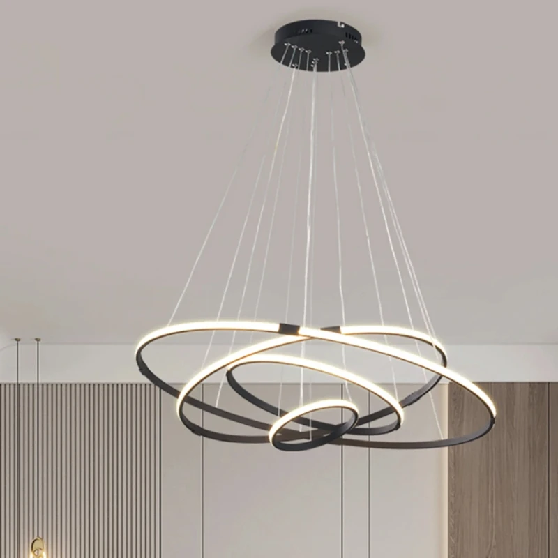 

Circle Aluminum LED Pendant Lights Modern Luxury Home Decor Ring Chandelier Line Bathroom Living Room Decor Round Black Hanglamp