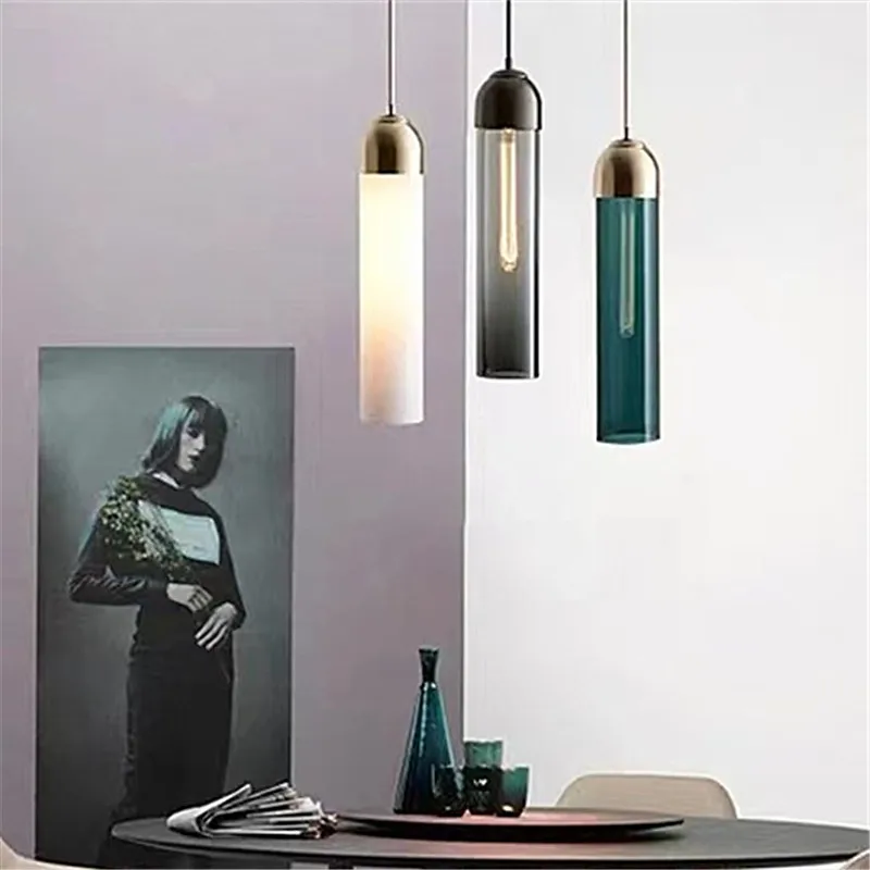 

Nordic pendant light Colored Small Single Head Light Restaurant Table pipe light Creative Luxury Bedside glass home decor light