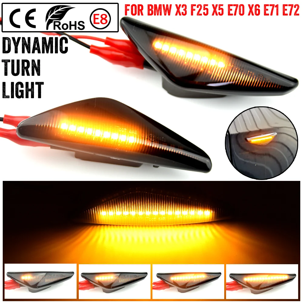 Dynamic Flowing LED Side Marker Turn Signal Light For BMW X5 E70 X6 E71 E72 X3 F25 Sequential Lamp Blinker