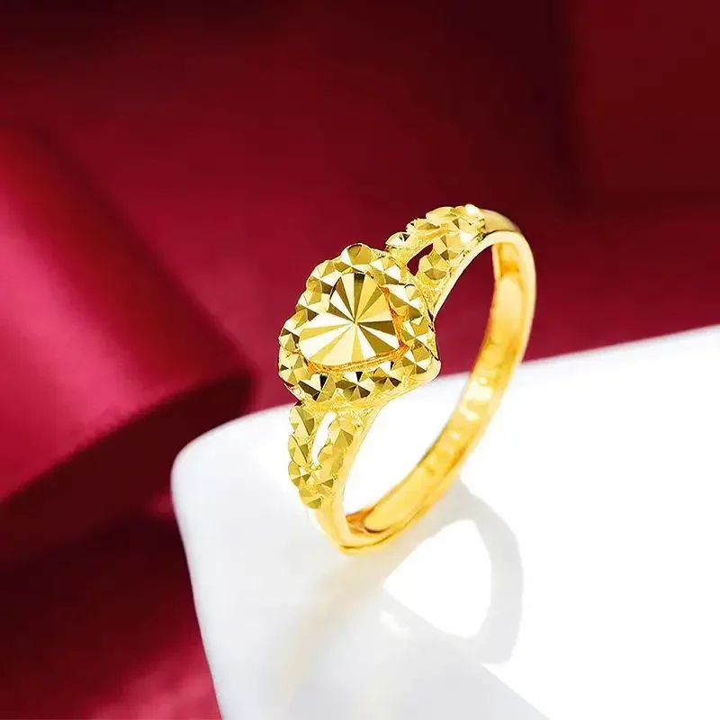 

9999 24K Real Gold Single Heart Ring Fashionable Heart-shaped Ring Valentine's Day Gift for Girlfriend Love Ring Adjustable