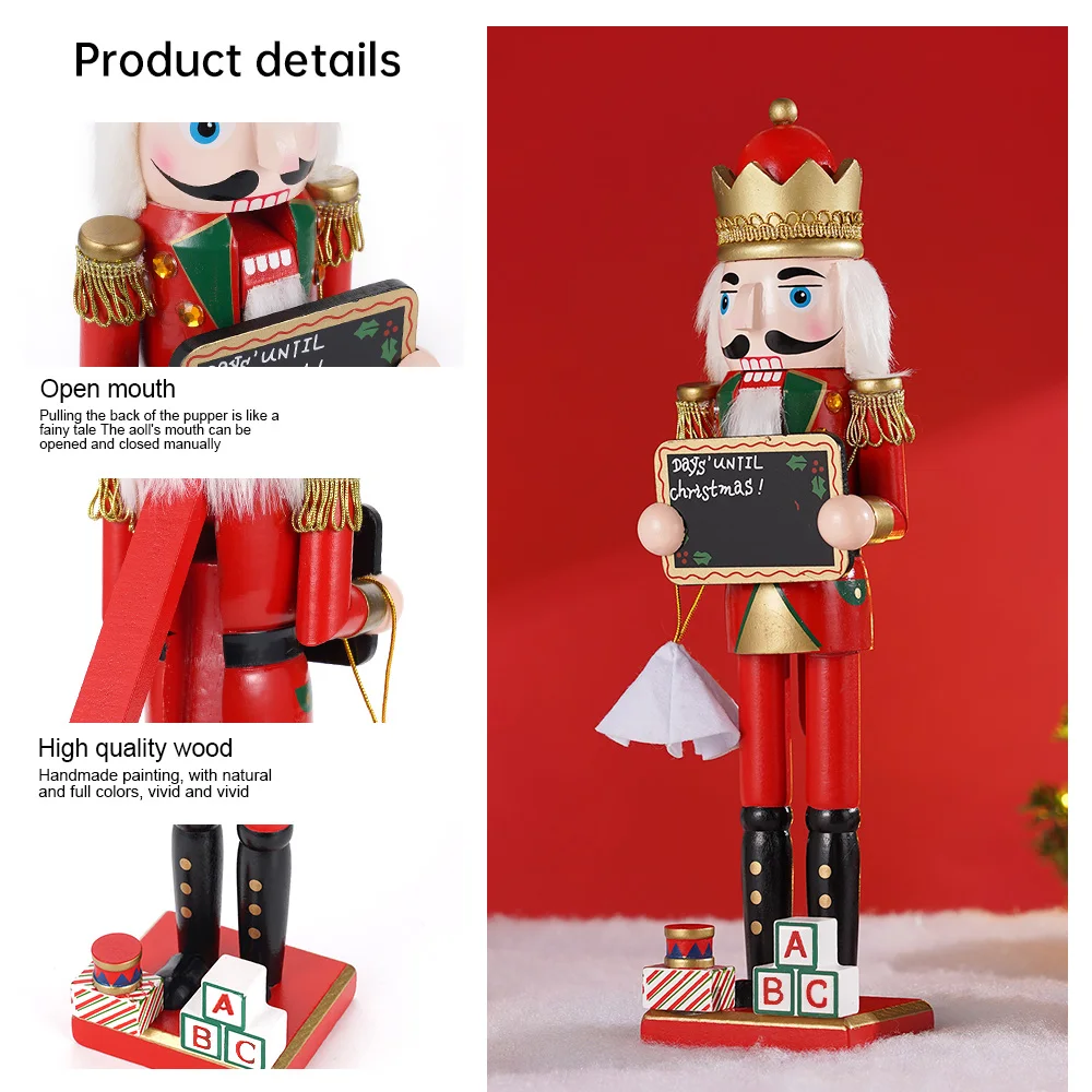 1Pcs 38CM  Christmas Sign Nutcracker Puppet Statuette Mini Blackboard Wooden Sticky Note Creative Desktop Ornament Decoration