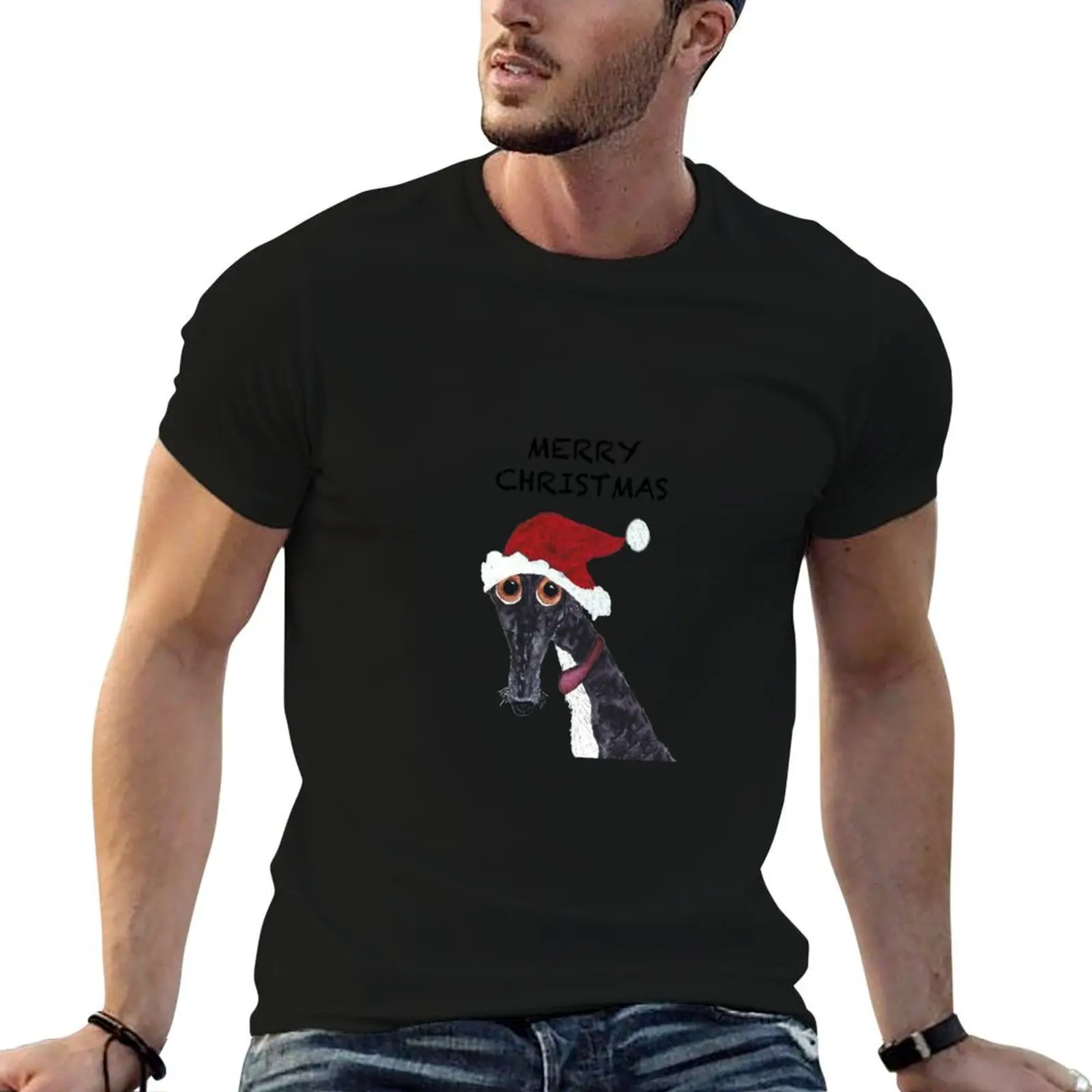 MERRY CHRISTMAS GREYHOUND T-Shirt cotton t shirts man 100% anime tshirt T-Shirt