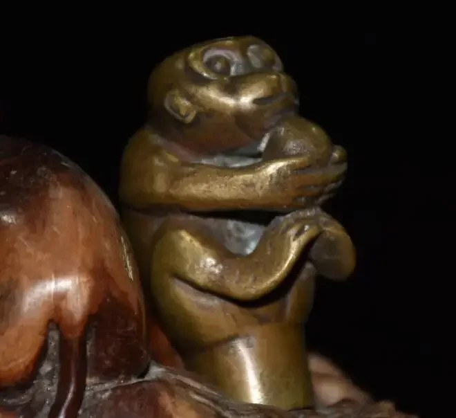 Chinese Zodiac Monkey Brass Copper Hand Carved Cane Walking Stick Monkey Head Handle Statue
