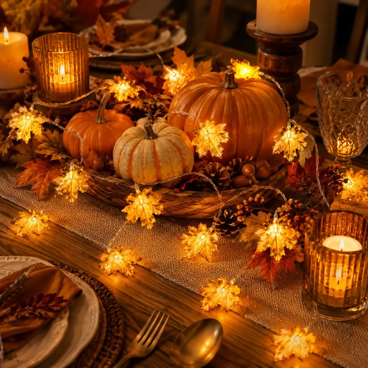 1PC Halloween Crystal Maple Leaf String Lights 20LED Warm White Battery Powered Fairy Lights For Indoor Outdoor Autumn Decor