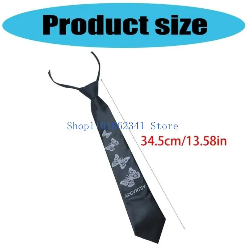 5asd Cravatta pre-annodata unisex con cerniere regolabili Farfalla stampa floreale Cravatta nera Campus Preppy Uniforme Colletto