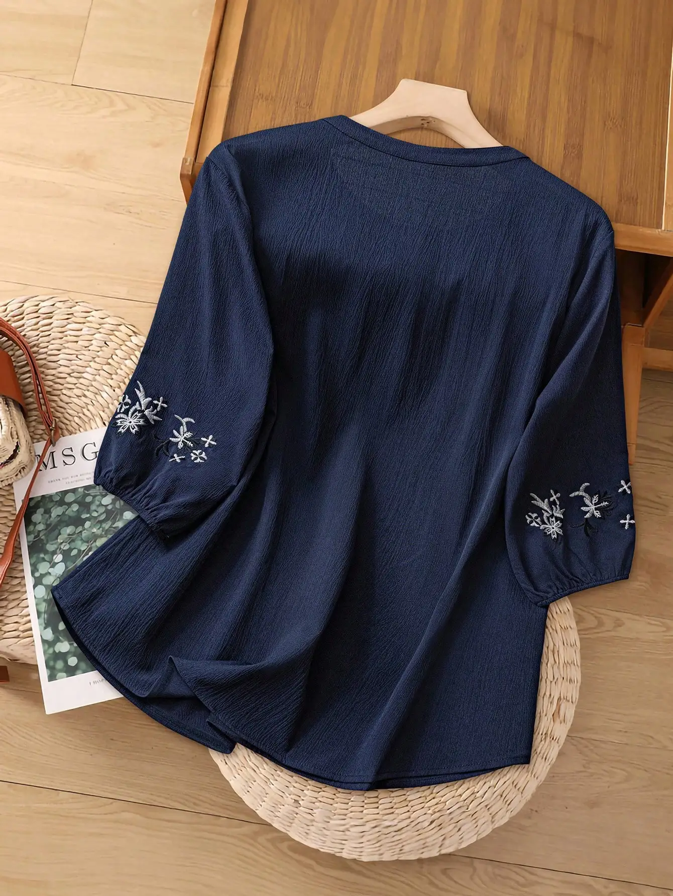 Plus Size Ethnic Embroidered Shirt - alternate angle