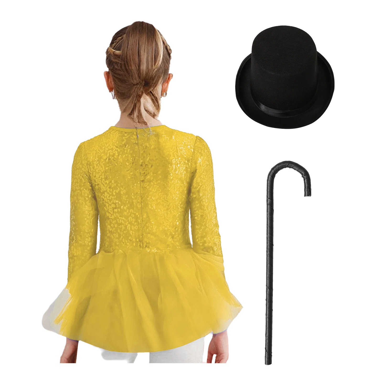 الفتيات السيرك الساحر معالج تأثيري حلي الترتر تول تنانير يوتار مع قبعة وعكاز هالوين موضوع لعب الأدوار الطرف #4