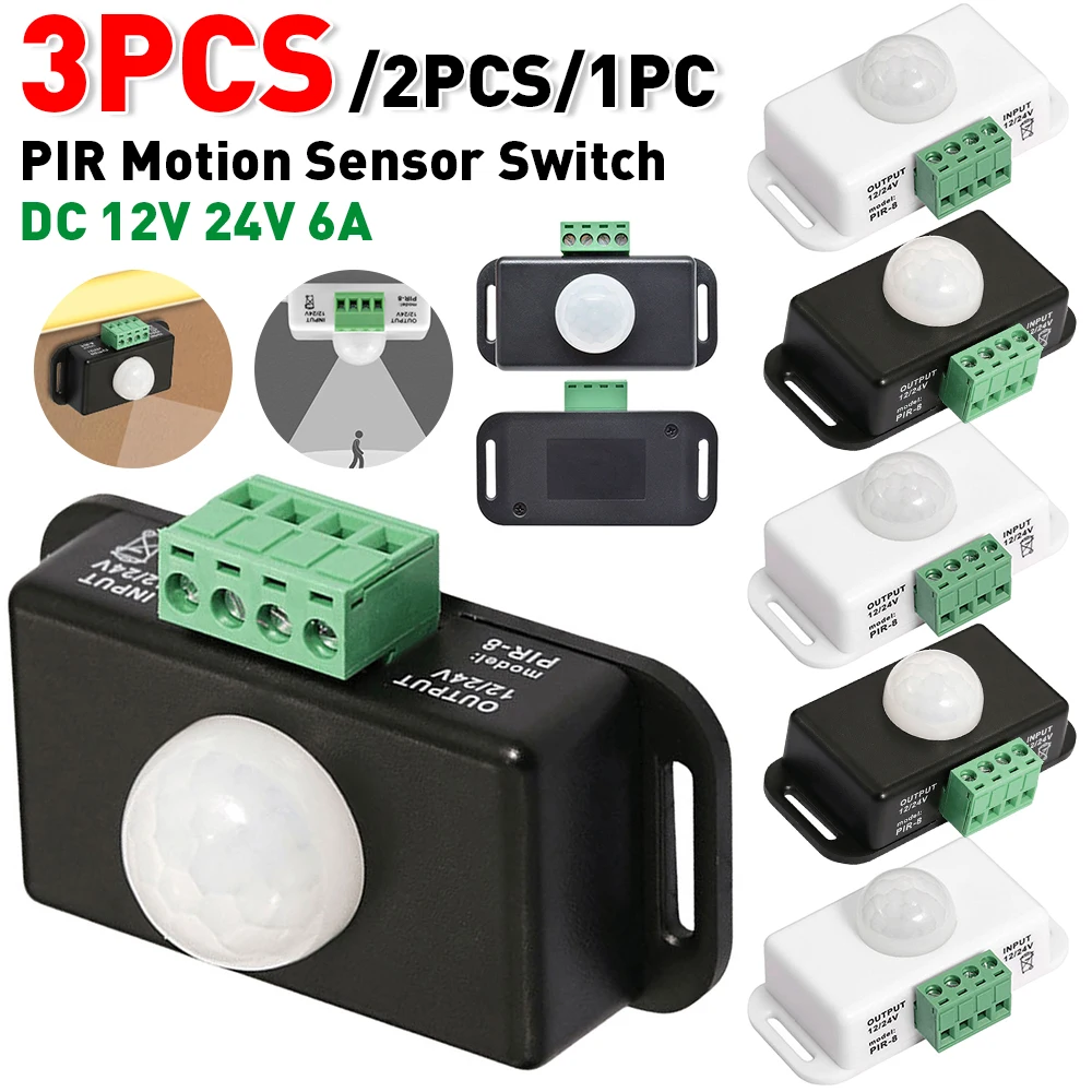 1-3PCS DC 12V 24V 6A Automatic Adjust PIR Motion Sensor Switch IR Infrared Detector Light Switch Module for LED Strip Light Lamp