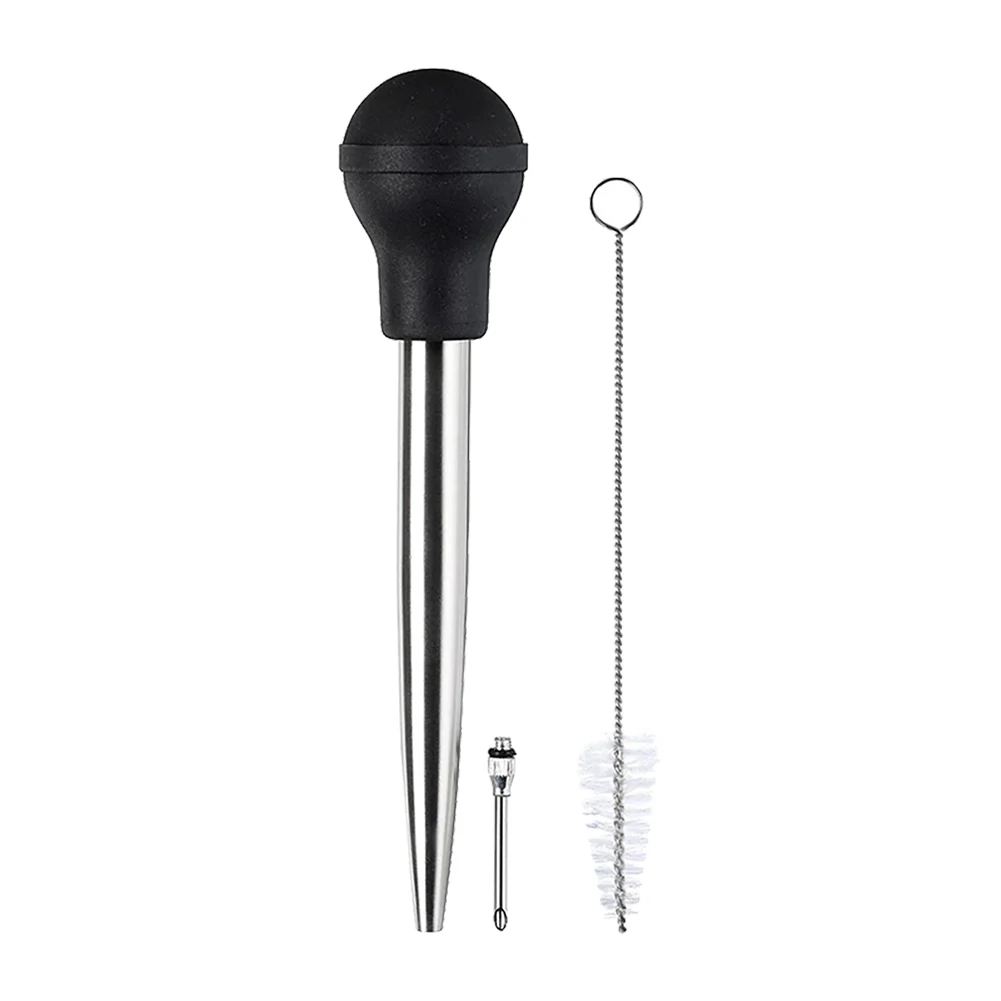 Stainless Steel Turkey Baster Syringe Rubber Bulb Manual Pump Injector With Needle And Cleaning Brush BBQ Seasoning Tools