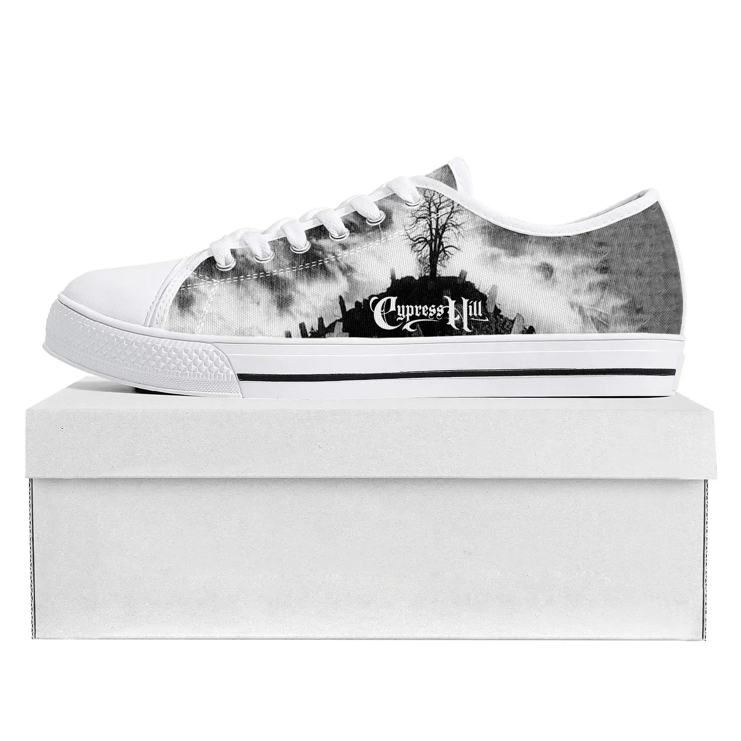 Tênis Cypress Hill Hip Hop Low Top para Homens, Mulheres e Adolescentes, em Lona de Alta Qualidade, Preto, Casual, Personalizado