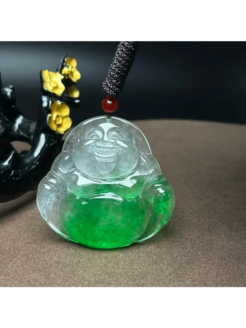 Hot Selling Natural Ice Jade Floating Flower Spring Color Character Sweater Chain Pendant for Men and Women