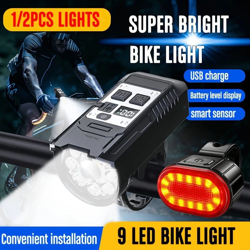 Bicycle Flashlight 9 LED Bike Lamp Type-C Rechargeable Bike Light Ultralight Handlebar Lights Waterproof Cycling Lantern