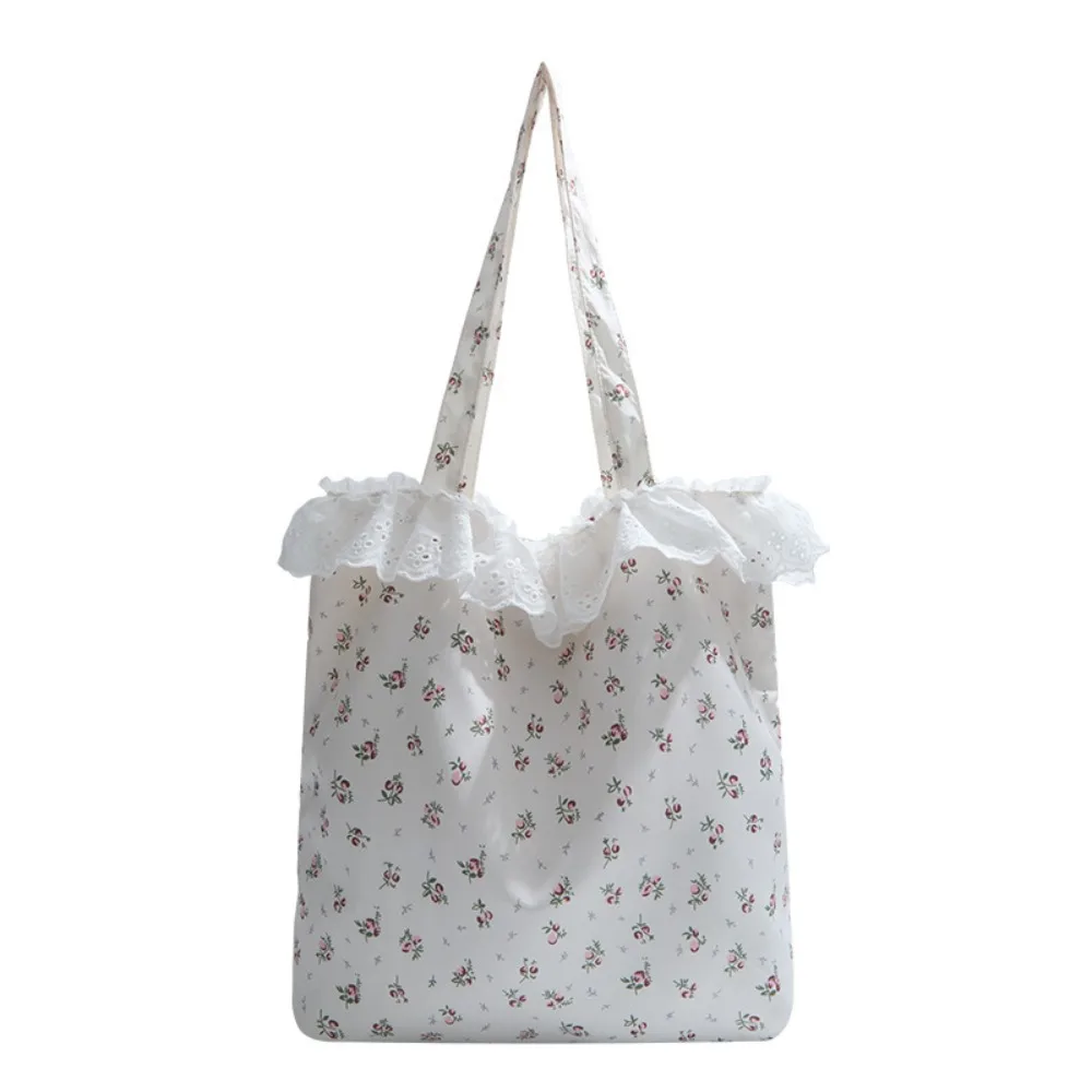 

Casual Flower Embroidery Lace Shoulder Bag Floral Large Capacity Canvas Tote Bag Embroidered Lightweight Women's Handbag Summer