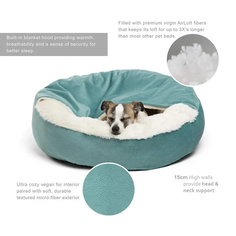 Orthopedic Dog Bed With Hooded Blanket Winter Warm Waterproof Dirt Resistant Cat Puppy House Cuddler Machine Washable