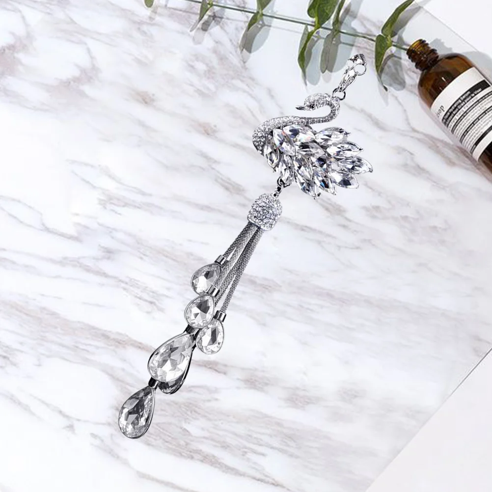 

Car Inner Ornament Rearview Mirror Pendant Rhinestone Hanging Decoration White Automobile