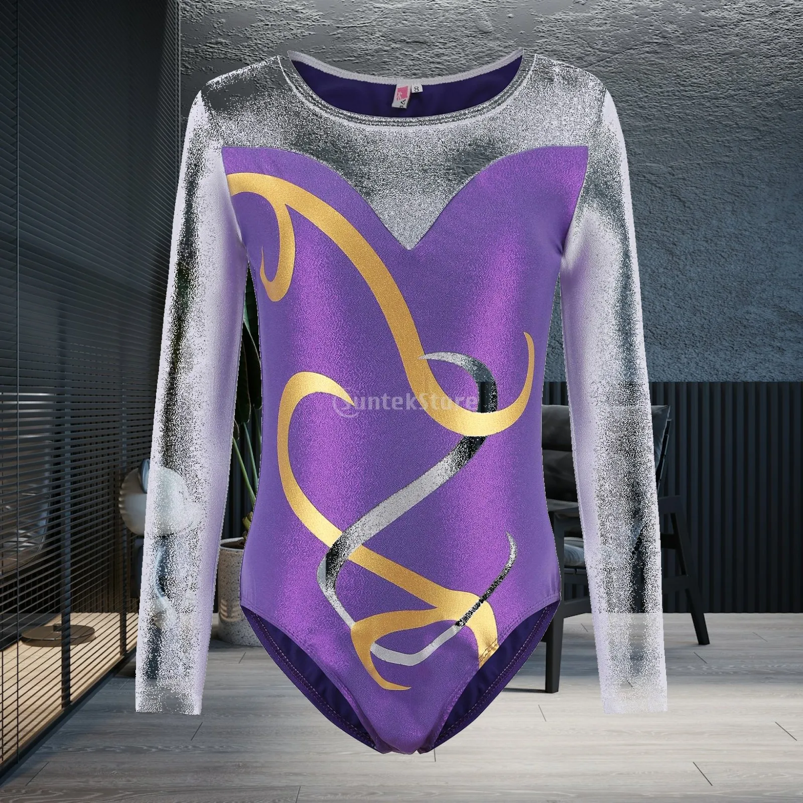 Kids Gymnastics Leotard Long Sleeve Glitter Bodysuit for Dance Practice Activewear Outfit with Comfortable Polyester Material