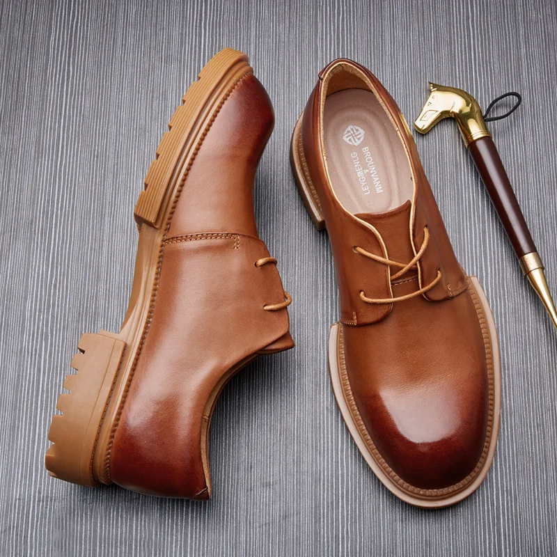 Spring Autumn New Men Business Casual Shoes Big Head Genuine Leather British Dress Style  Luxury Loafers Designer Derby Shoes