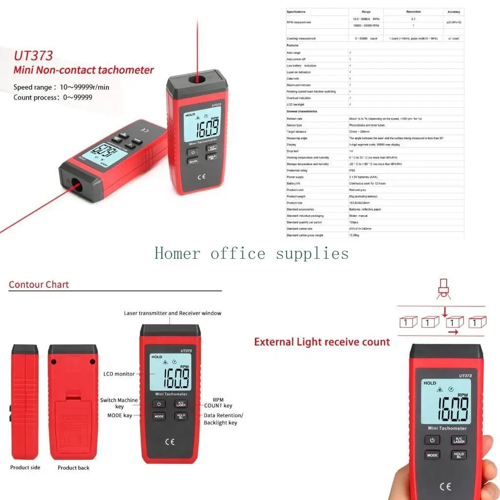 

K43B Portable UT373 Цифровой неконтактный тахометр до 99999 Дисплей Перегрузка "OL" Singal Trigger/Laser-индикация