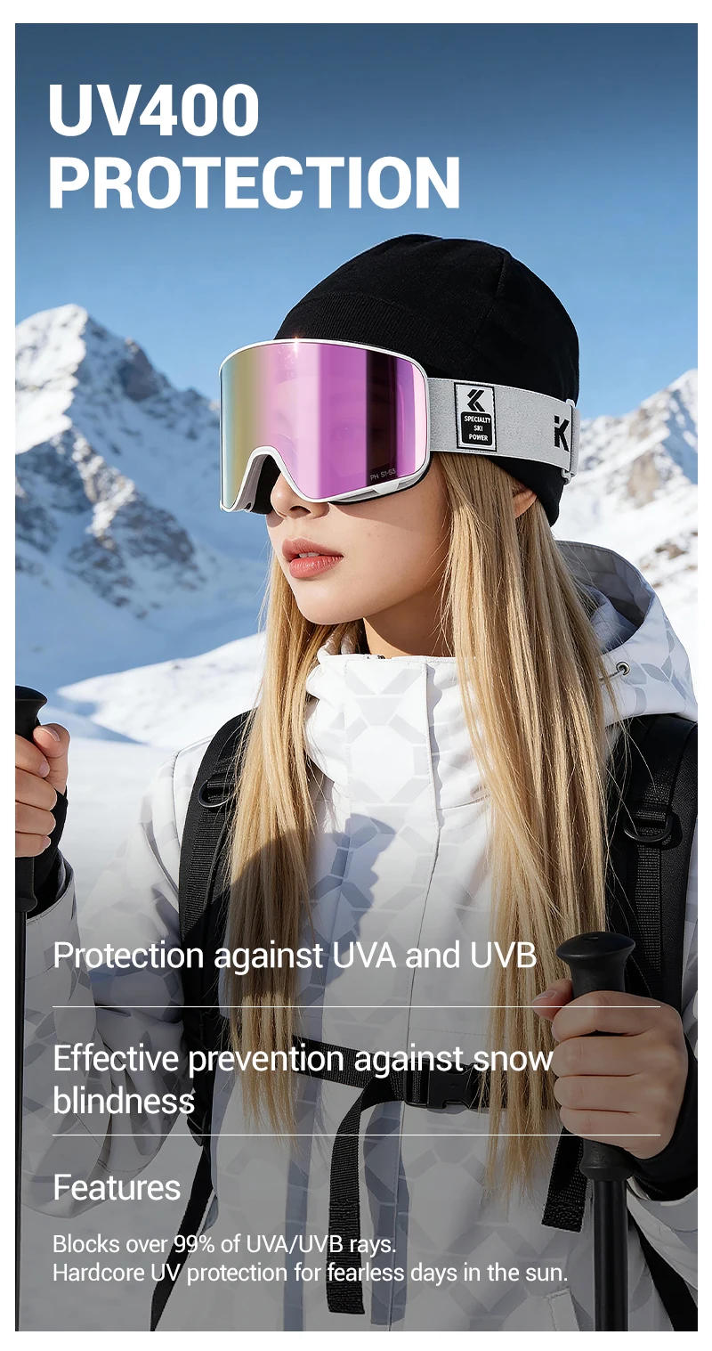 KAPVOE Photochrome Skibrille Winter Outdoor Schneemobil Sport Unisex Schnee UV400 Brille Antibeschlag Magnetische Snowboardbrille – Detail 13