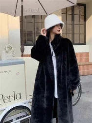 Long Fur Coat Women's Mink Fur Environmentally Friendly Fur Imitation Mink Fur Thick And Loose Standing Collar Coat