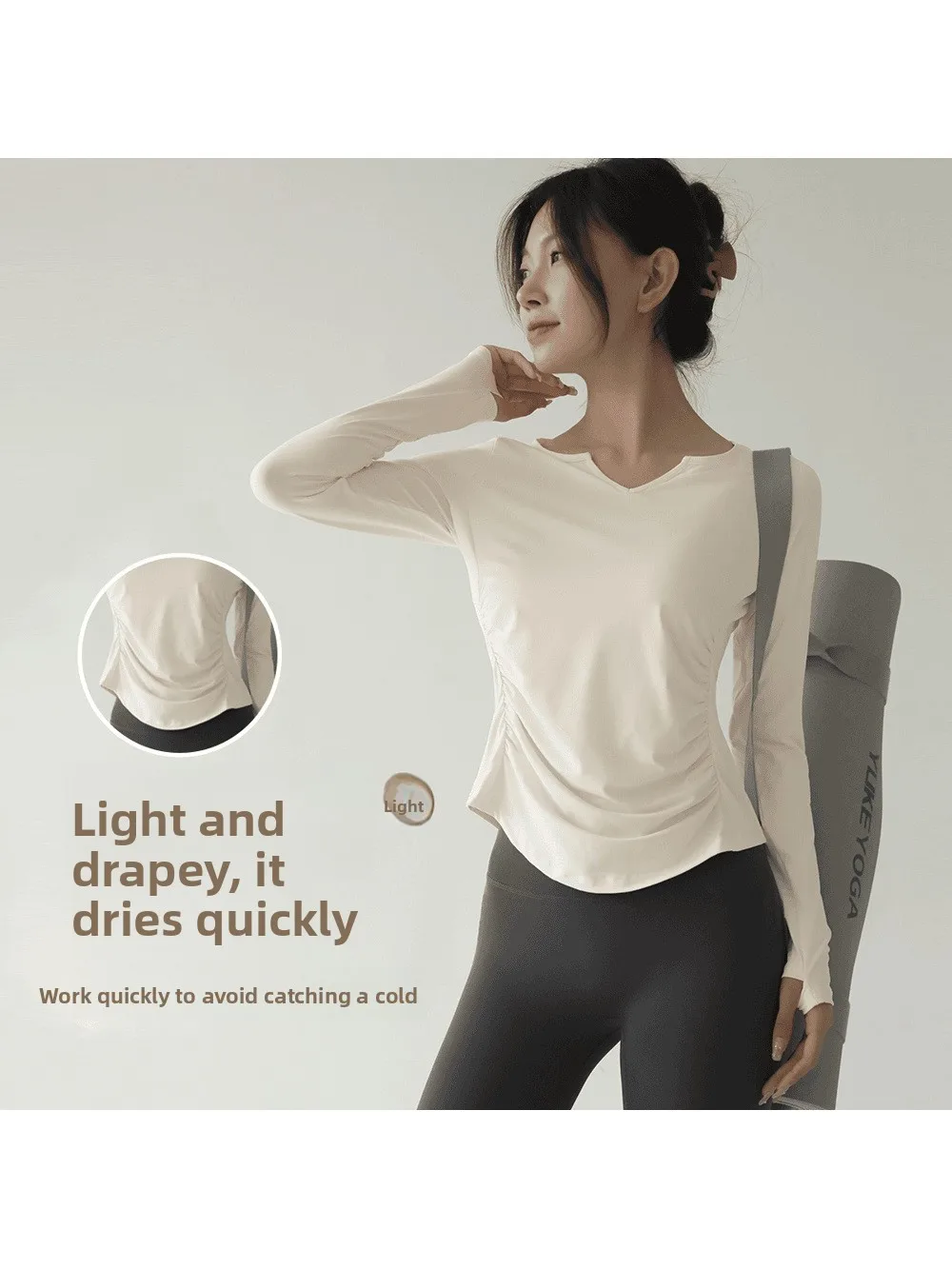 

Loose Long Sve Yoga Top for Women V-Ne Qui Dry Running Sports Fitn Clothes Autumn Winter Breathable T-irt Cover up