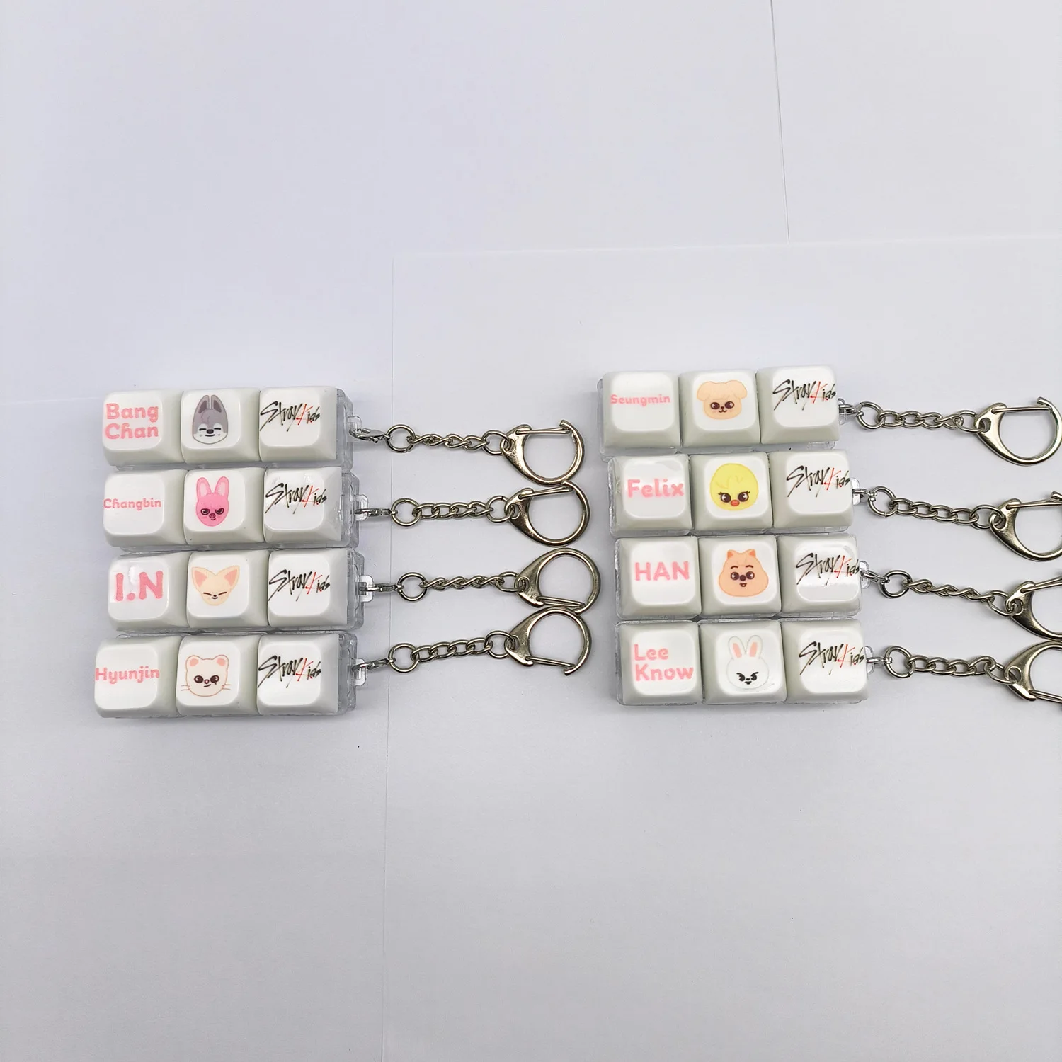 

Idol SKZOO Stray Kids Cartoon Themed Decompression Three Combo Keycap Set Keychain Felix HyunJin Chan Woojin Changbin Fans Gifts