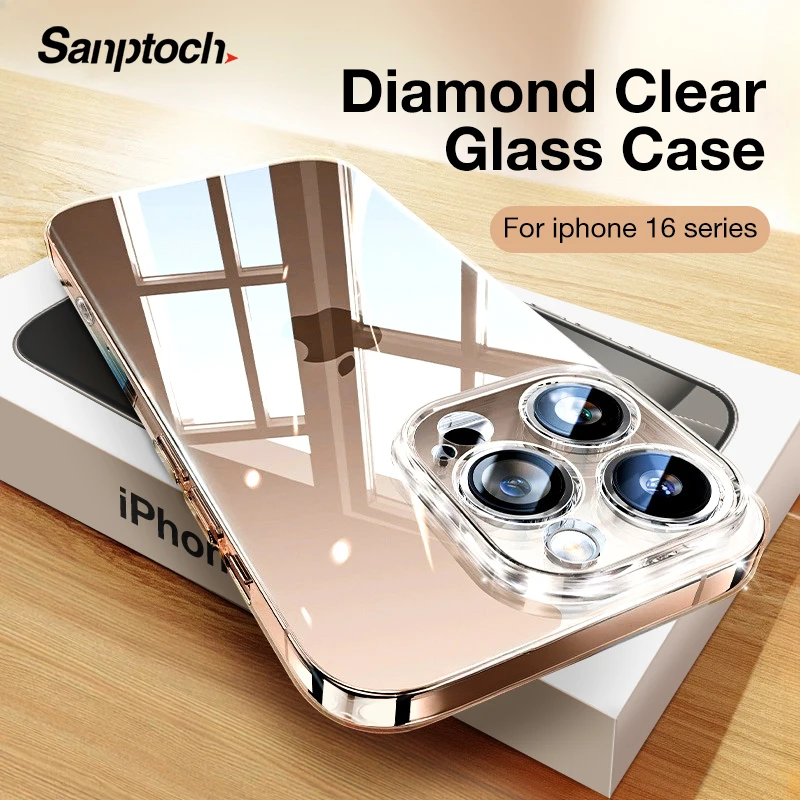 

Ultra Slim Crystal Clear Glass Phone Case For iPhone 13 14 15 16 Pro Max Plus Anti-yellowing Transparent Shockproof Bumper Cover
