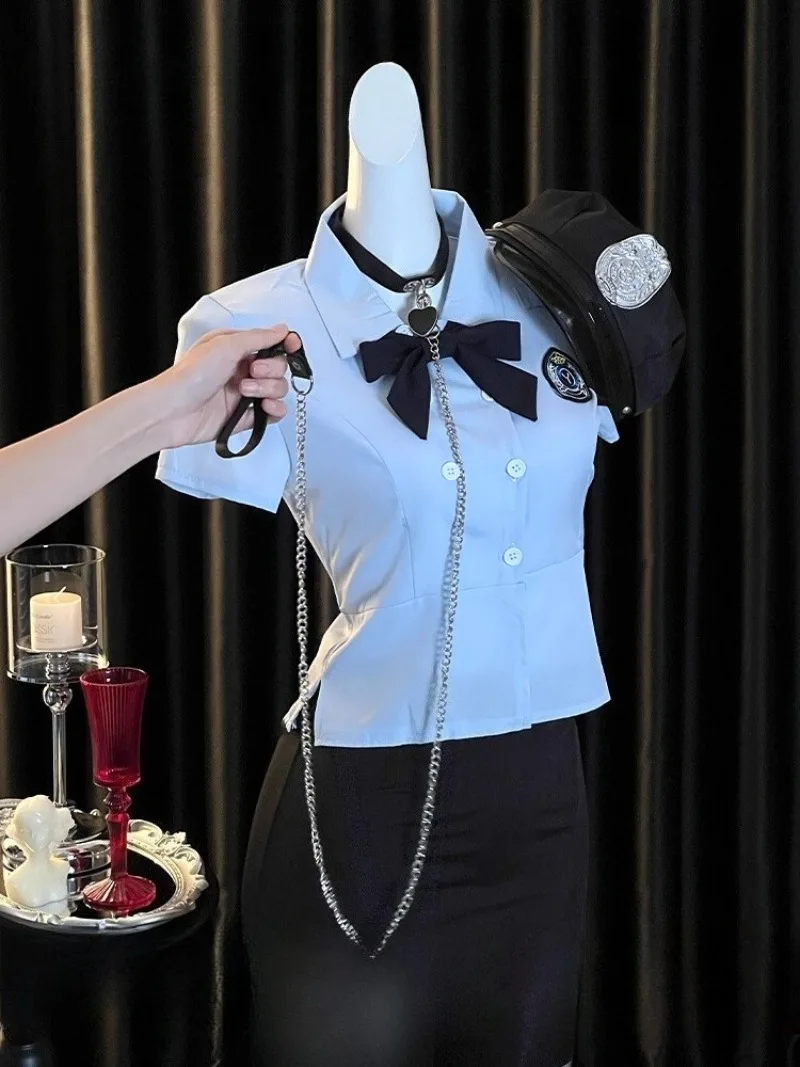 

Silk Policewoman Uniform Set,High-End Black Lingerie for Women,Sexy Pure Sensual Style,Professional Roleplay Pajamas,Romantic